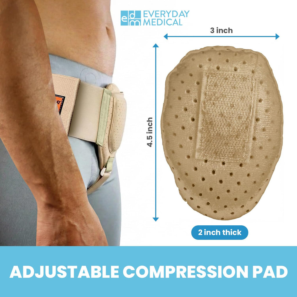 Everyday Medical Inguinal Hernia Support Belt for Men I Fits Left or Right Side I Post Surgery Men and Womens Hernia Support Truss for Inguinal, Groin Hernias I Adjustable Waist Strap I Beige | S/M