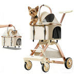 EPPMagice All-Terrain Pet Stroller for Small Medium Dogs & Cats, 20 lbs Capacity - Portable Carrier with One-Touch Brake, Lightweight Foldable Design & Shock Absorption Wheels,Khaki