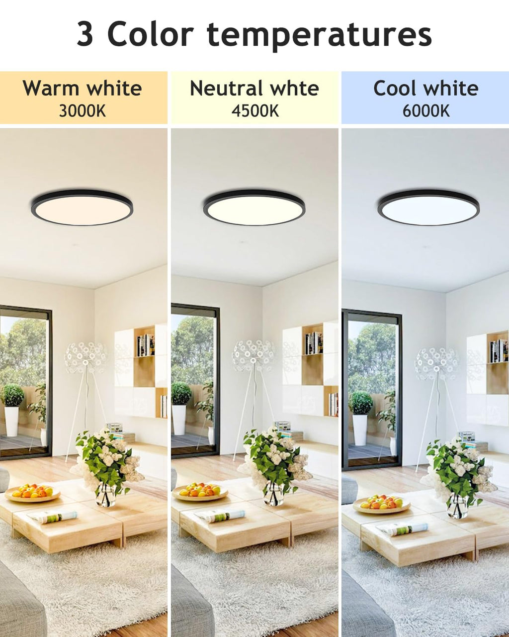 hepside 2PACK Flush Mount LED Ceiling Light Fixture Black, 12Inch 28Watt, Dimmable & 3000K-4500K-6000K Ceiling Lamp 3200LM Low Profile Ceiling Light for Kitchen Bedroom Hallway Porch