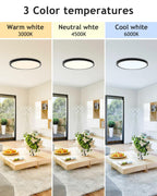 hepside 2PACK Flush Mount LED Ceiling Light Fixture Black, 12Inch 28Watt, Dimmable & 3000K-4500K-6000K Ceiling Lamp 3200LM Low Profile Ceiling Light for Kitchen Bedroom Hallway Porch