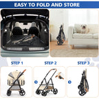 4 Wheels Pet Stroller for Small/Medium Dogs and Cats,Dog Stroller with Detachable Carrier and Storage Basket,One Click Folding,Compact Portable,Up to 50lbs,3 in1 Multifunctional(Grey)