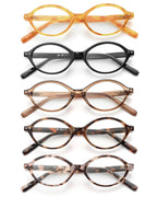 JM 5 Pack Oval Reading Glasses for Women, Trendy Blue Light Blocking Computer Readers with Spring Hinges +1.5