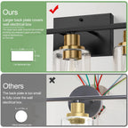Indoi 3-Light Bathroom Light Fixtures, Black and Gold Modern Vanity Lights with Clear Glass Shades, Bathroom Wall Lamp for Mirror Living Room Cabinet Bedroom Porch