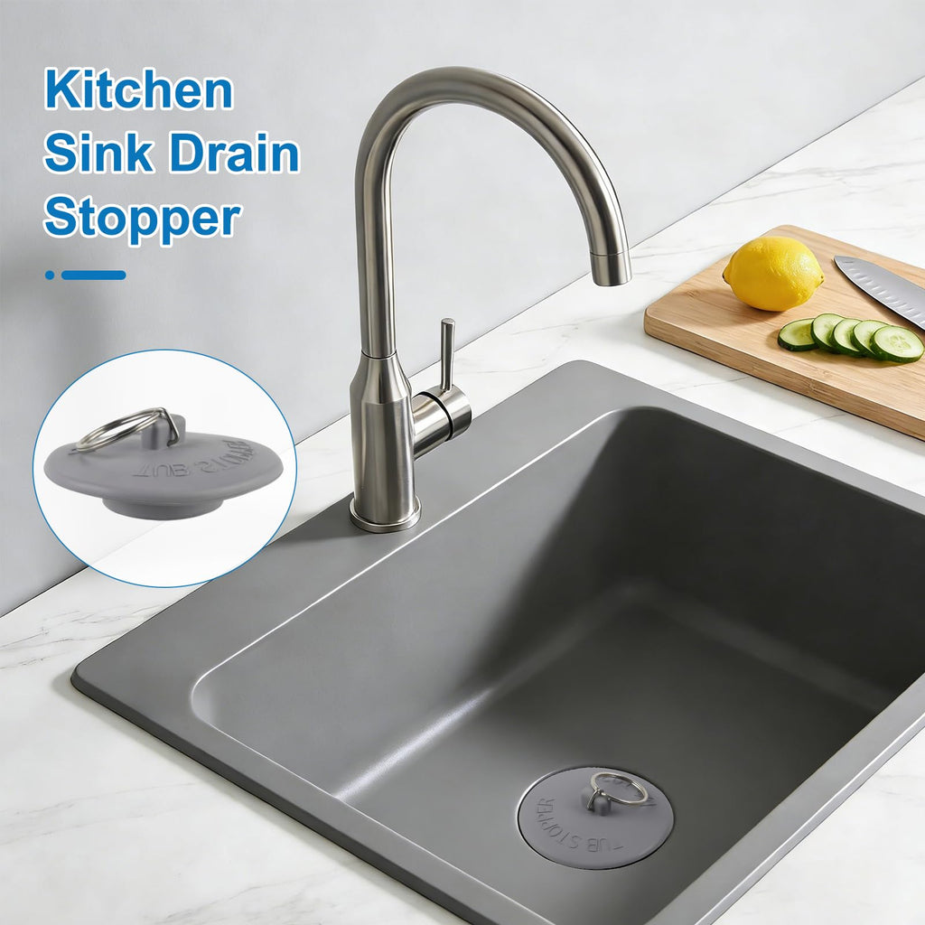 Hibbent 6 Pieces Drain Stopper, Rubber Kitchen Sink Drain Plug with Pull Ring for Bathtub, Kitchen, Bathroom and Laundry Sink in 6 Different Sizes, Grey