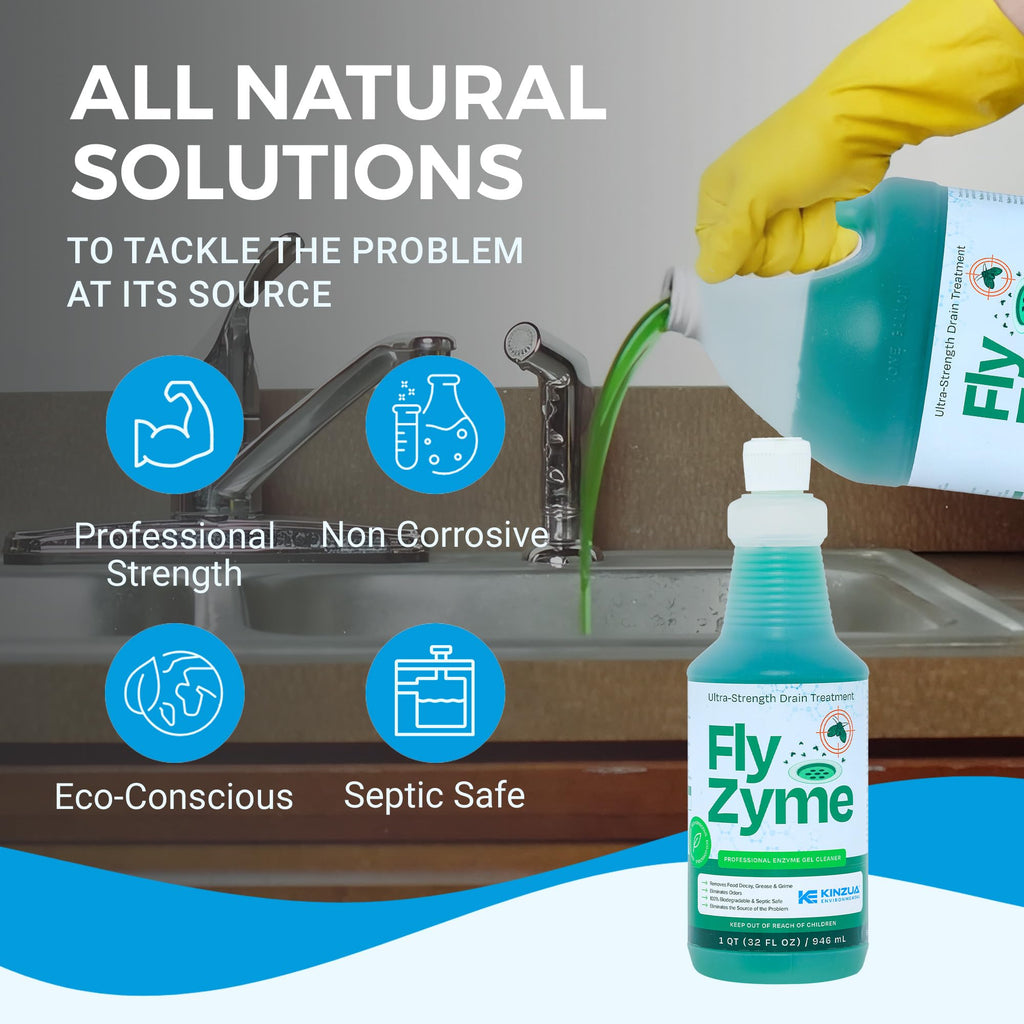 Fly-Zyme Enzyme Drain Cleaner Gel for Pipes, Fruit Flies & Odors, 32 fl oz