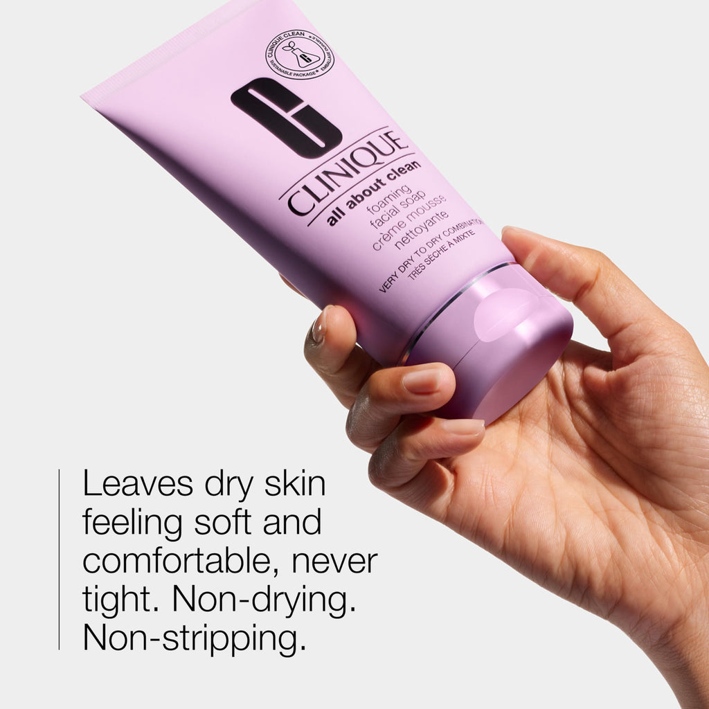 Clinique All About Clean Foaming Face Wash With Hyaluronic Acid + Glycerin For Very Dry to Dry Combination Skin Types, 5 Fl Oz