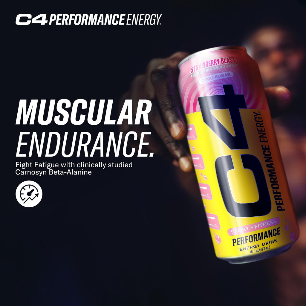 C4 Performance Energy Drink with Zero Sugar, Strawberry Blast, 12pk