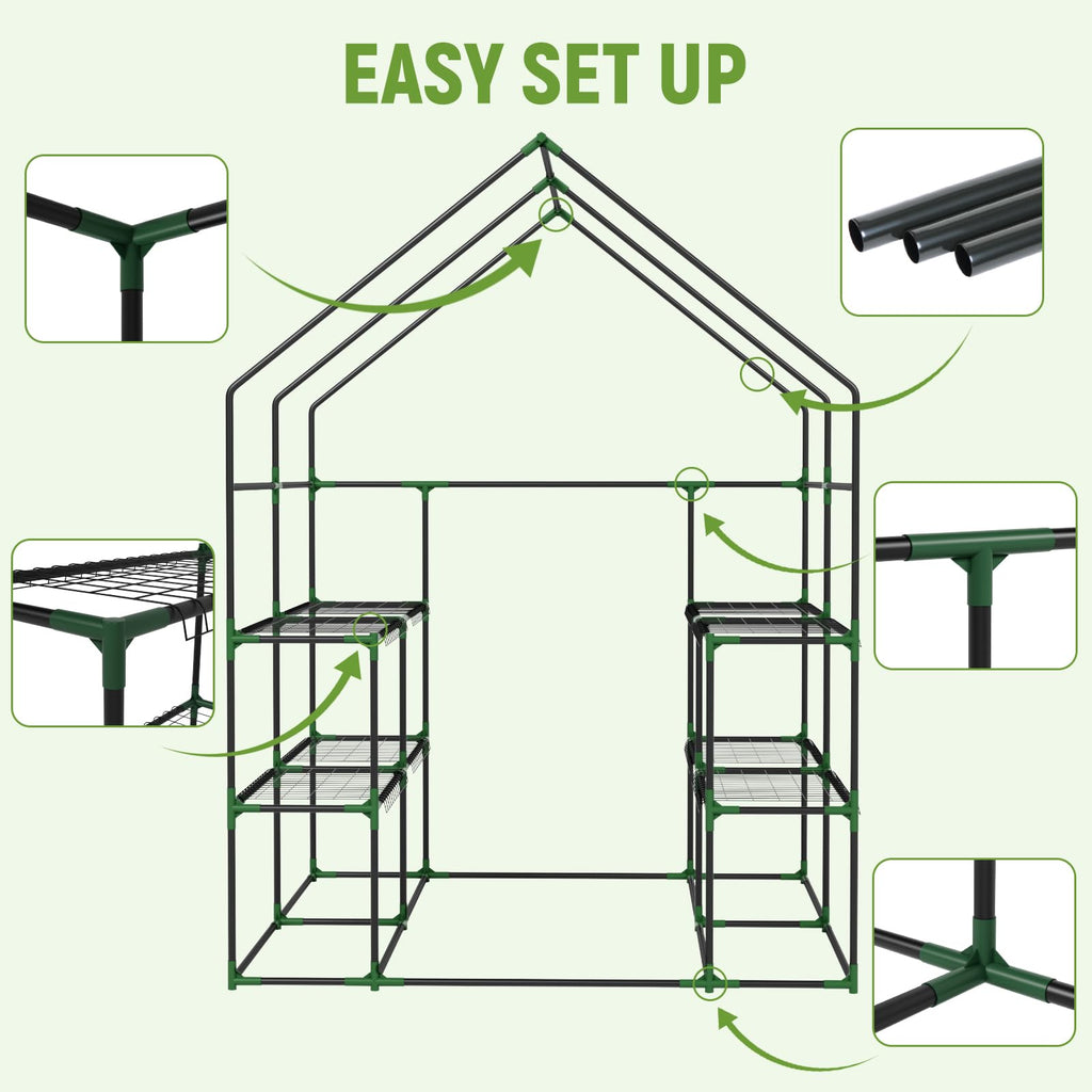 Greenhouse for Outdoors, Portable Green House, Walk in Greenhouses with Durable PE Cover, 57 x 57 x 76 inch Greenhouse with Shelves Stands,Green