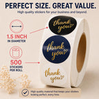 500 PCS Thank You Sticker Labels Roll, 1.5 Inch Round Gold Foil