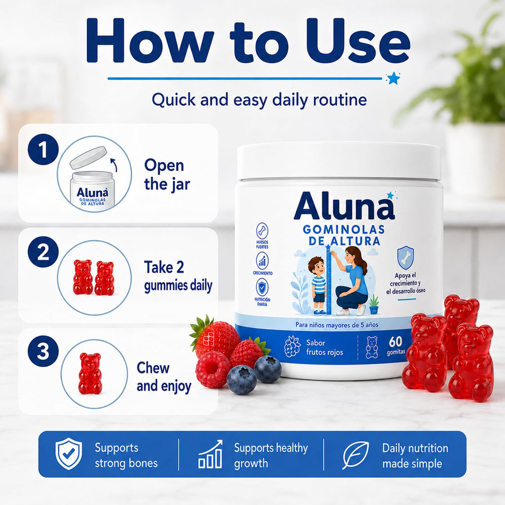Aluna Gomitas De Crecimiento De Altura, Growth Gummies, Red Berry Flavor, Vitaminas, 60 Gummies