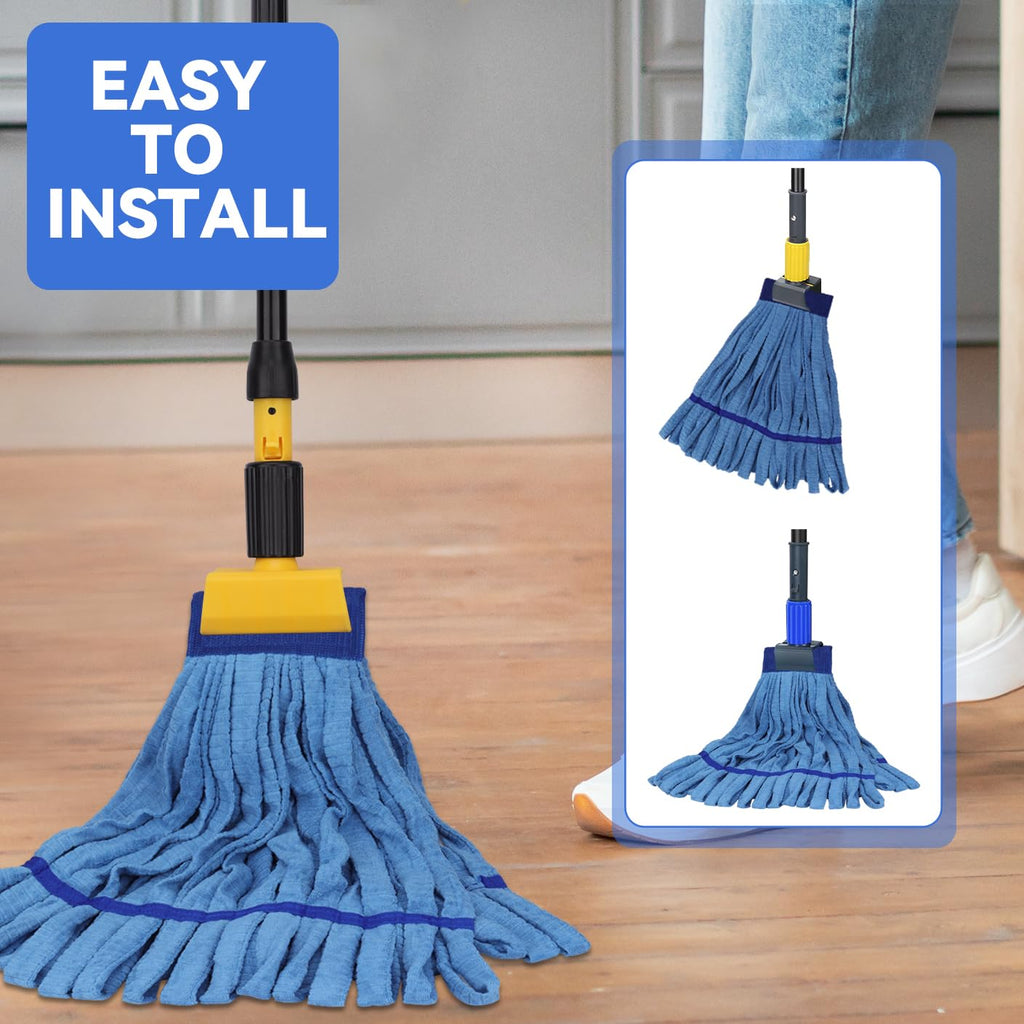 Heavy Duty Commercial Mop Head Replacement Microfiber Tube Mop Heads for Floor Cleaning: 3 Packs Looped End Wet Mop Head Refill for Home Commercial Industrial Use (Blue)