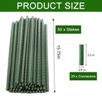 Frcctre 50 Pack 16 Inches Garden Stakes with 25 Connectors, Connectable Plant Support Stakes Plastic Coated Metal Tomato Sticks Plant Climbing Support for Tomatoes, Cucumber, Beans, Potted Plants