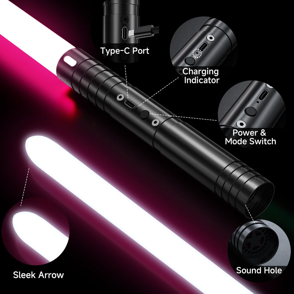TQQALCYS Lightasaber, Type-C Rechargeable Sword Toy for Kids Cosplay, 2PCS