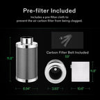 VIVOSUN 4" Carbon Filter & Pre-Filter 223 CFM for Inline Fan, Silver