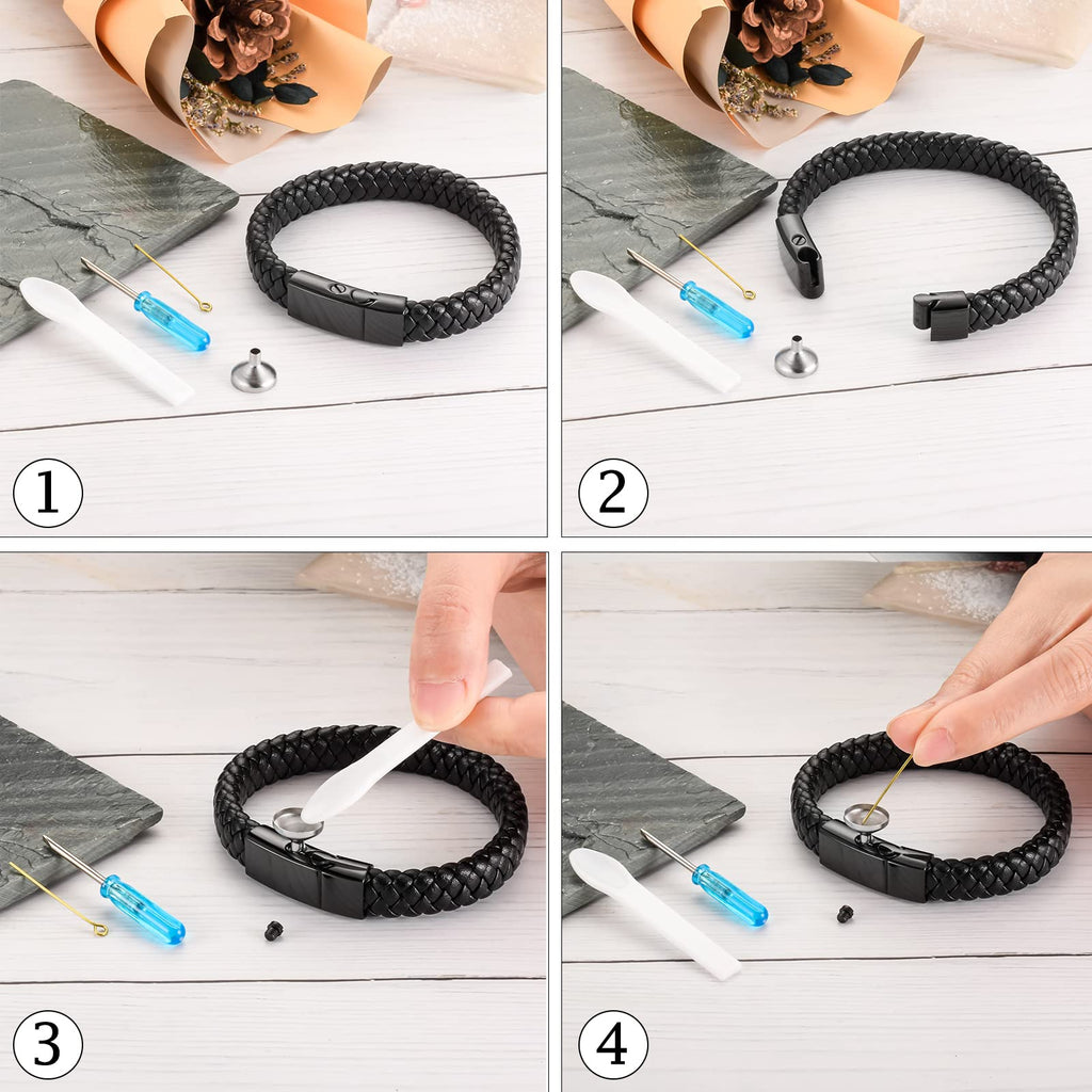 abooxiu Cremation Bracelet for Ashes Leather Urn Bracelet Cremation Jewelry Memorial Bangle Ash Keepsake for Women Men Black