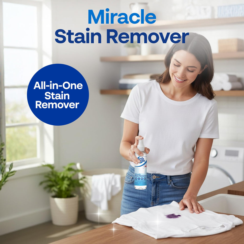 Earth Breeze Miracle Stain Remover Spray – Powerful All-In-One Solution - Removes Virtually All Household Stains – No Harsh Chemicals – Effective Tough Stain Eliminator – 8fl oz.