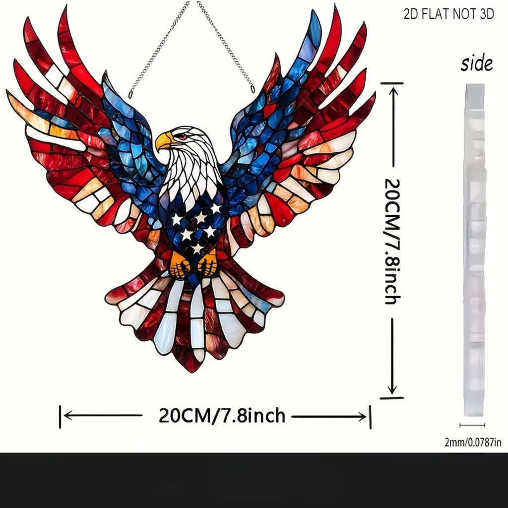4th of July Sun Catcher for Window Hanging with Eagle Designs Acrylic Stained Glass for Garden 250th Anniversary America Ornament Blue Red White Independence Day Party Decor