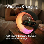 Hirsionsan Smart LED Table Lamp for Bedroom with Wireless Charging Bluetooth Speaker, App Controlled Night Light for Kids, Christmas Birthday Gifts for Teens Adults Desk Office Bedroom Decor (Black