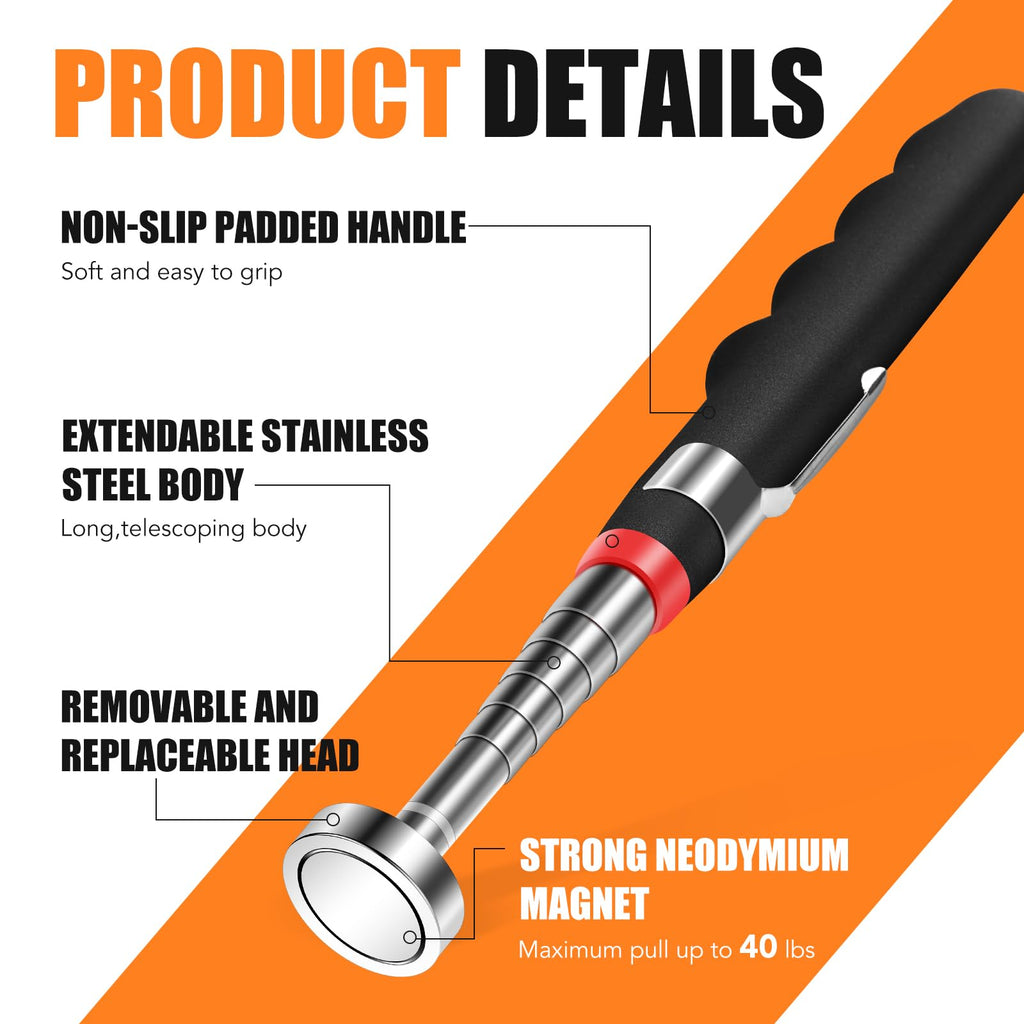 4Pcs Telescoping Magnetic Pickup Tool with 40lb Pull Force, 30in Telescopic Strong Magnet Sticks, Non-Slip Long Extendable Magnet Pickup Tools, Magnetic Nail Picker Upper for Technicians Mechanics