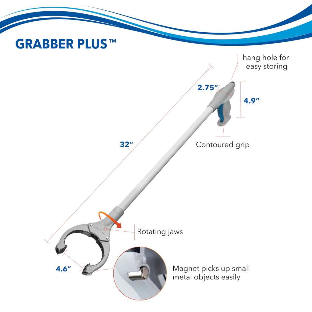 Unger 32” Grabber Plus Reacher Tool and Trash Picker Upper, Built-In Magnet and Economic Grip, Claw Pickup and Yard Clean Up, Reaching Assist for Seniors, Safely Perform Tasks