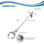 Unger 32” Grabber Plus Reacher Tool and Trash Picker Upper, Built-In Magnet and Economic Grip, Claw Pickup and Yard Clean Up, Reaching Assist for Seniors, Safely Perform Tasks