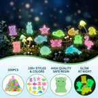 Brio Supply 200 Pcs Mini Resin Animals Blind Bags, Glow in The Dark & Glitter Mystery Animals, Individually Wrapped Tiny Luminous Miniatures for Fairy Garden, Micro Landscape, DIY Crafts