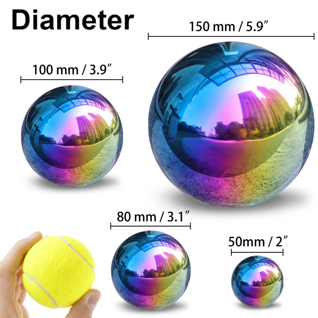 yarlung 10 Pack Stainless Steel Rainbow Gazing Balls, 50-150 mm Garden Mirror Globe Floating Sphere, Polished Hollow Ball Reflective Ornament for Home Yard Outdoor Lawn Decoration