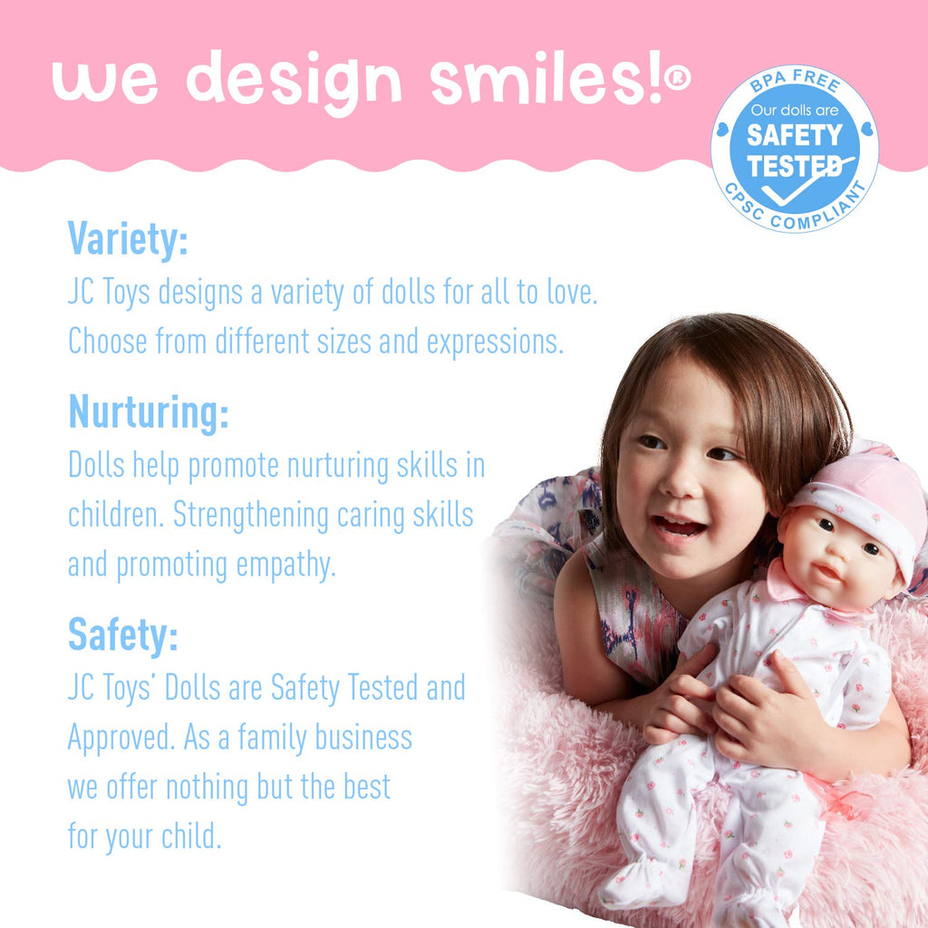 JC Toys Asian 16-inch Medium Soft Body Baby Doll La Baby | Washable |Removable Pink Outfit w/Hat and Pacifier | for Children 12 Months +, Asian Pink
