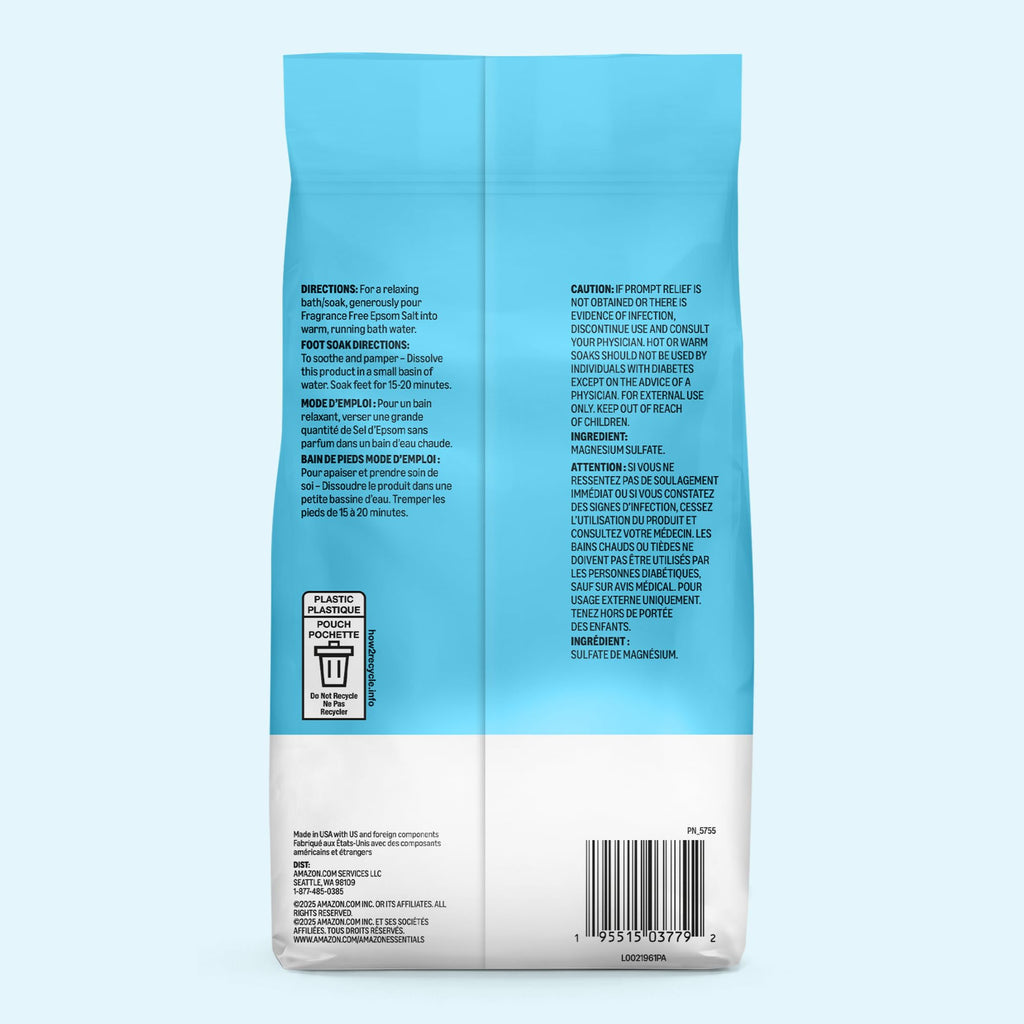 Amazon Essentials Epsom Salt Soak, Magnesium Sulfate USP, 3 Pound, 6-Pack (Previously Amazon Basics)