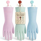 IMARU 3 Pairs Dishwashing Gloves with Hanging Hooks - Reusable Rubber Cleaning Gloves for Household & Kitchen & Gardening, Non-Slip & Waterproof & Durable (Small)