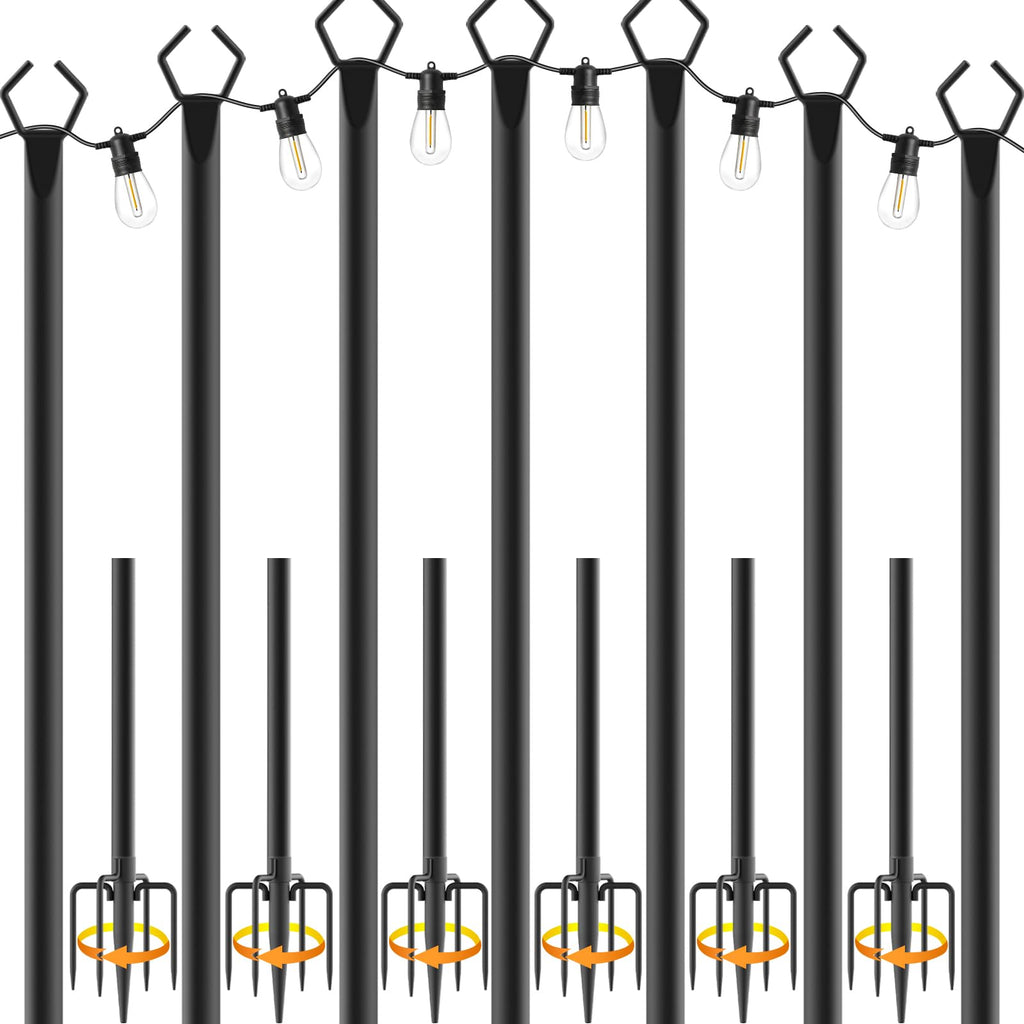 NUERPO 7 Pack String Light Poles,Metal Poles for Hanging Outdoor Light Strings,7 Pack 10 FT Light Poles Stand for Outside Garden,Patio,Wedding,Backyard,Deck,Party