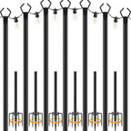 NUERPO 7 Pack String Light Poles,Metal Poles for Hanging Outdoor Light Strings,7 Pack 10 FT Light Poles Stand for Outside Garden,Patio,Wedding,Backyard,Deck,Party
