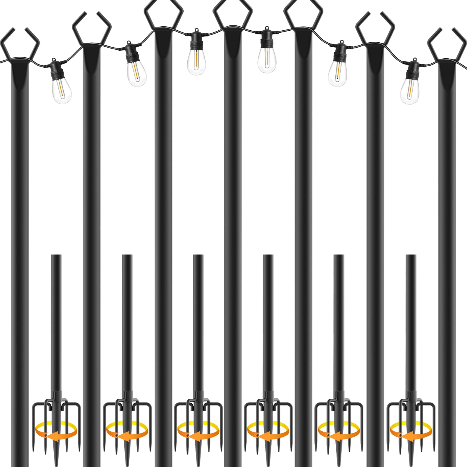 NUERPO 7 Pack String Light Poles,Metal Poles for Hanging Outdoor Light Strings,7 Pack 10 FT Light Poles Stand for Outside Garden,Patio,Wedding,Backyard,Deck,Party
