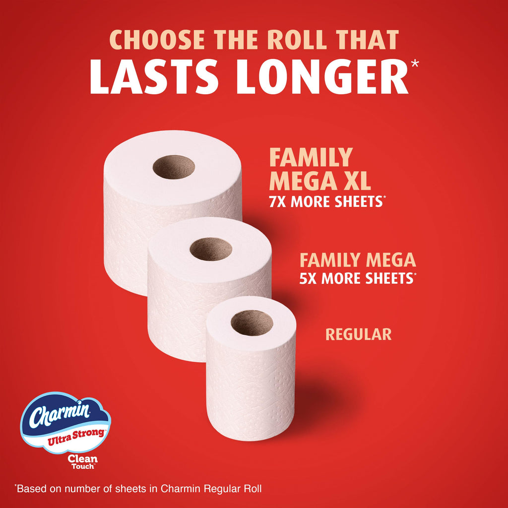 Charmin Ultra Strong Clean Touch Toilet Paper, 18 Family Mega XL Rolls = 126 Regular Rolls