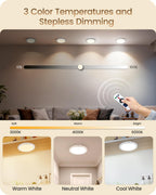 Rechargeable Motion Sensor Ceiling Light with Remote, Wireless Ceiling Light Battery Operated, No Wiring, Magnetic, Dimmable Shower Light, Timer, 3 Color 6000K, Rechargeable Light for Closet Hallway