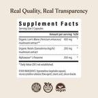 Real Muhsrooms Calm Lions Mane Capsules (90 Count) – 400mg Organic Lions Mane Fruiting Body Extracts, 200mg Organic Reishi, 200mg AlphaWave L-Theanine for Calm Clarity & Relaxed Alertness, 90ct