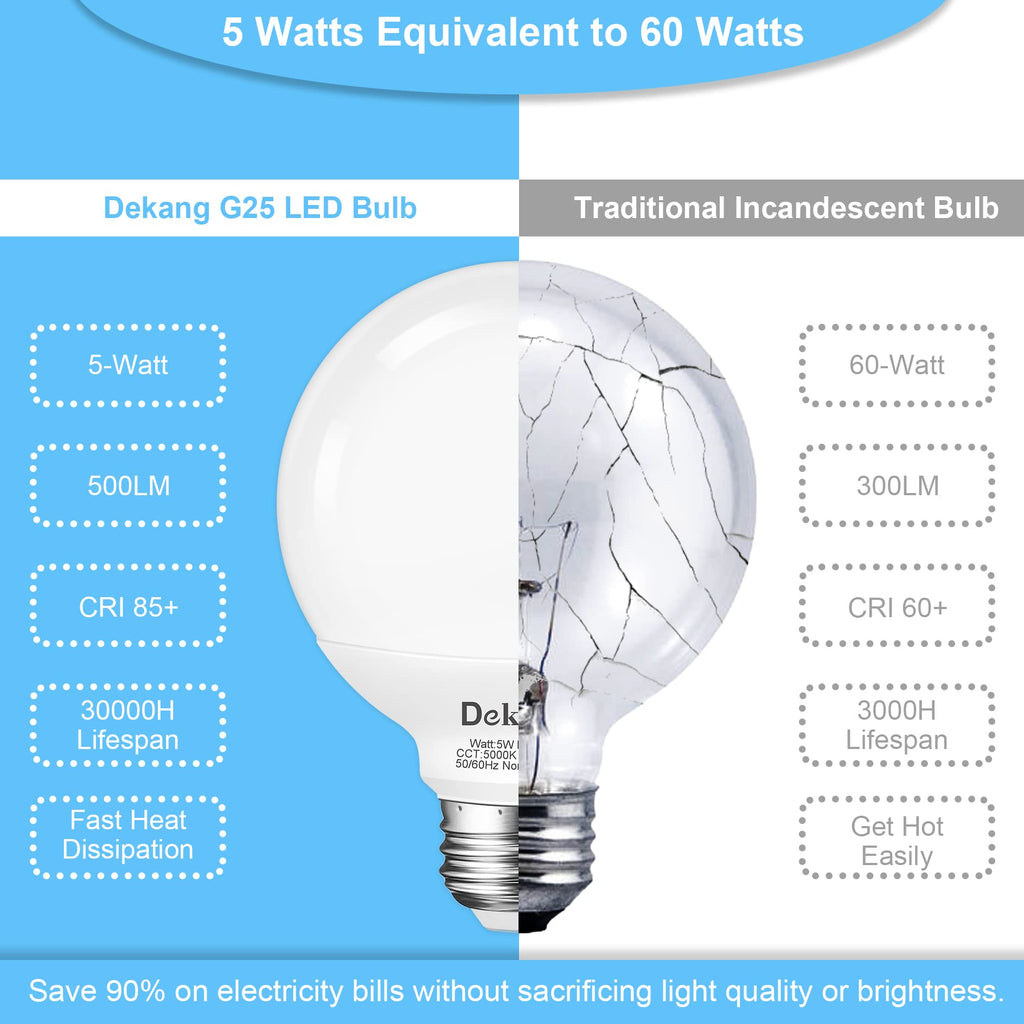 Dekang 8 Pack LED Globe Light Bulbs 5000K Daylight E26 Base 60W Equivalent