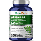 NusaPure Wormwood Capsules, 100 mg, 200 Veg Capsules (Non-GMO, Vegan)