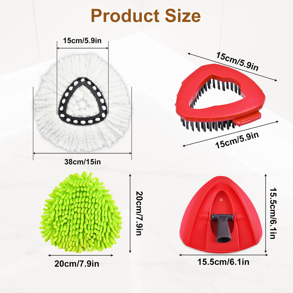 6 Pack Mop Heads Replacement for Ocedar EasyWring 1 Tank Spin Mop System,Include 2 Microfiber Spin Mops Replace Head&2 Chennile Mops Head Machine Washable with Scrubber Mopp Head and Base for Cleaning