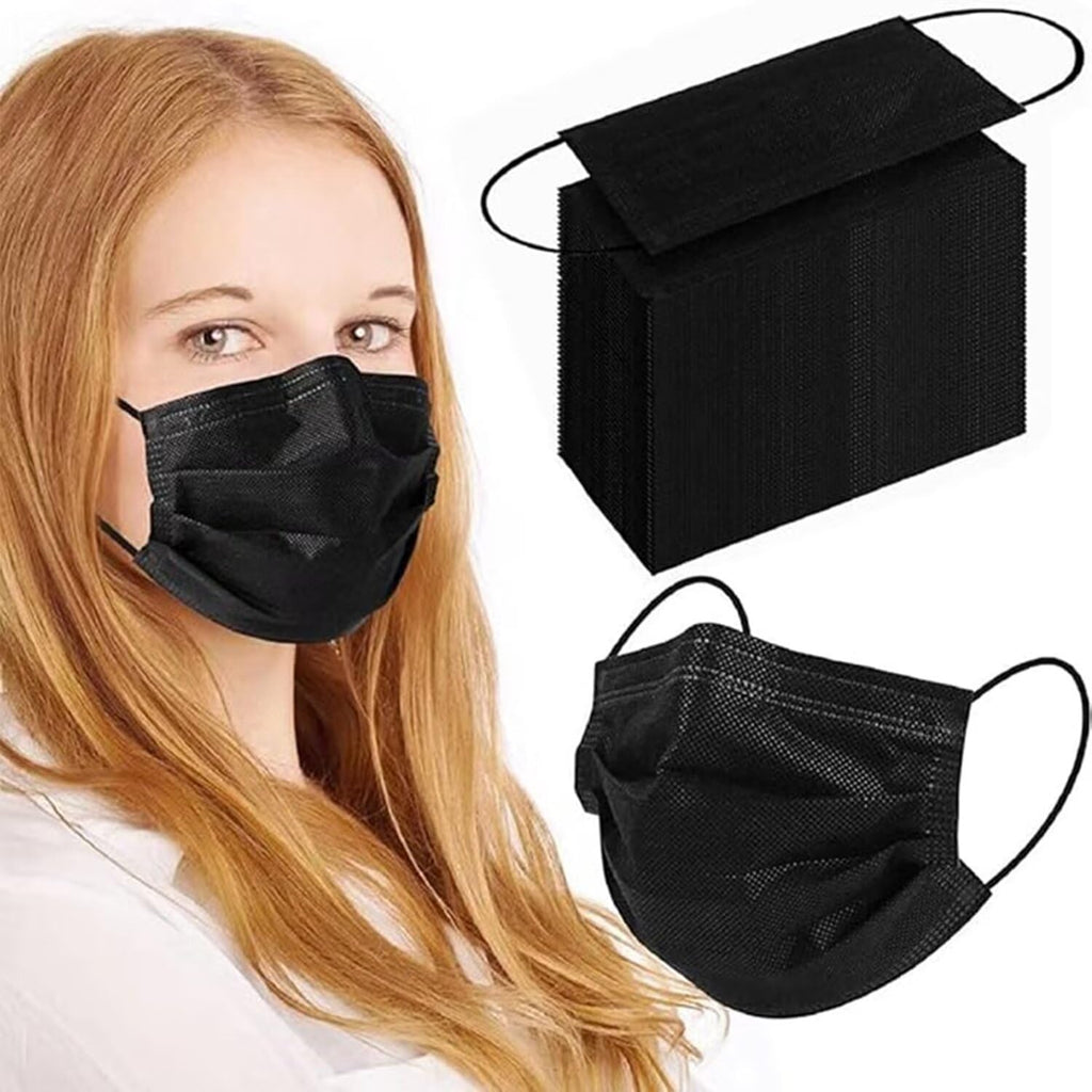 SDIW 100Pcs Black Disposable Face Mask,3 Ply Masks with Soft Ear loops