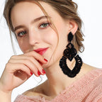 XSBODY Rhinestone Black Dangle Earrings for women Crystal Geometric Drop Statement Earrings Costume Jewelry (A-Black)