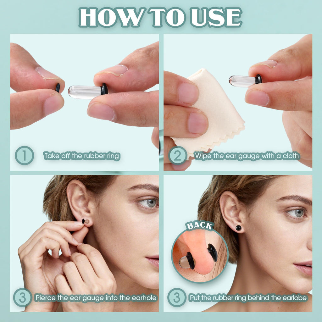 GEMQUEEN 24 Pcs 0.5mm Increments Glass Ear Stretching Kit Hypoallergenic
