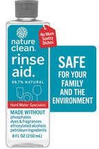 Nature Clean Dishwasher Rinse Aid Liquid, Non Toxic Natural Formula, Spot Free Shine for Glasses & Dishes, Hard Water Stain Remover, Dishwasher Drying Agent, 8 oz/250 ml Pack of 12