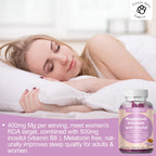 Magnesium Glycinate Gummies 400mg, w/Inositol 500mg for Women, Mineral & VIT B8 for Sleep, Stress & Muscle Relief, Metabolism Health, Sugar Free, No Melatonin, Gluten Free, Non GMO, Vegan, Pectin, 60