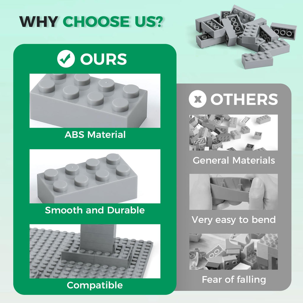 HUIZDQ 500 Piece Classic Building Bricks and 1 Gray Baseplate, 2x4 Bricks Bulk Creative Building Toys, Blocks Bulk for Kids Ages 6+, Light Gray