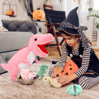 MorisMos Dinosaur Stuffed Animal with Babies, Eggs, Pink, Girl Dinosaur Toy