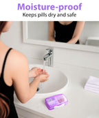 Travel Pill Organizer – Moisture-Proof Medicine Pill Organizer with Labels, 8 Compartment Pill Box Case for Vitamins & Supplements, Portable Pocket Pharmacy (Purple)