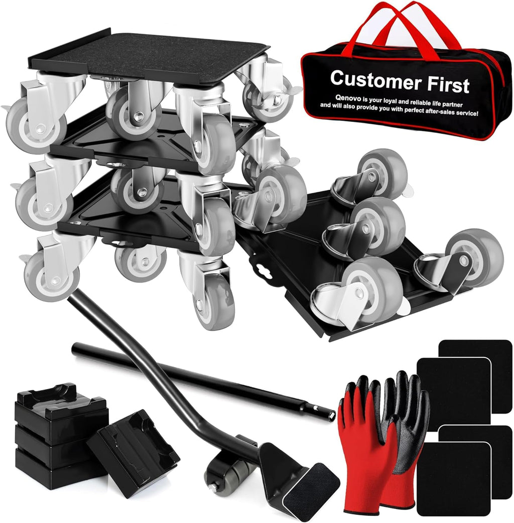 Qenovo Furniture Dolly,Furniture Movers with 5 Wheels,Silent & 360° Rotating Wheels & Side Brake,2400 Lbs Capacity,Carbon Steel Panel Heavy Duty Dolly for Appliances,Sofas,Beds,Pianos