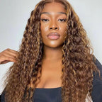 Chesma 28inch Highlight Ombre Lace Front Wig Human Hair 13x4 HD Honey Blonde 4/27 Deep Wave Lace Frontal Wigs Glueless Wigs Human Hair Pre Plucked with Baby Hair 180 Density