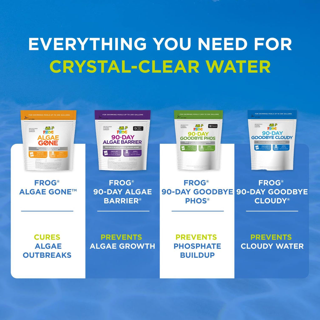 FROG 90-Day Goodbye Cloudy - Dry Formula Prevents Cloudy Water for In-Ground & Above-Ground Pools up to 30,0000 Gallons - Chemical Pool Maintenance & Treatment - 3 Pods